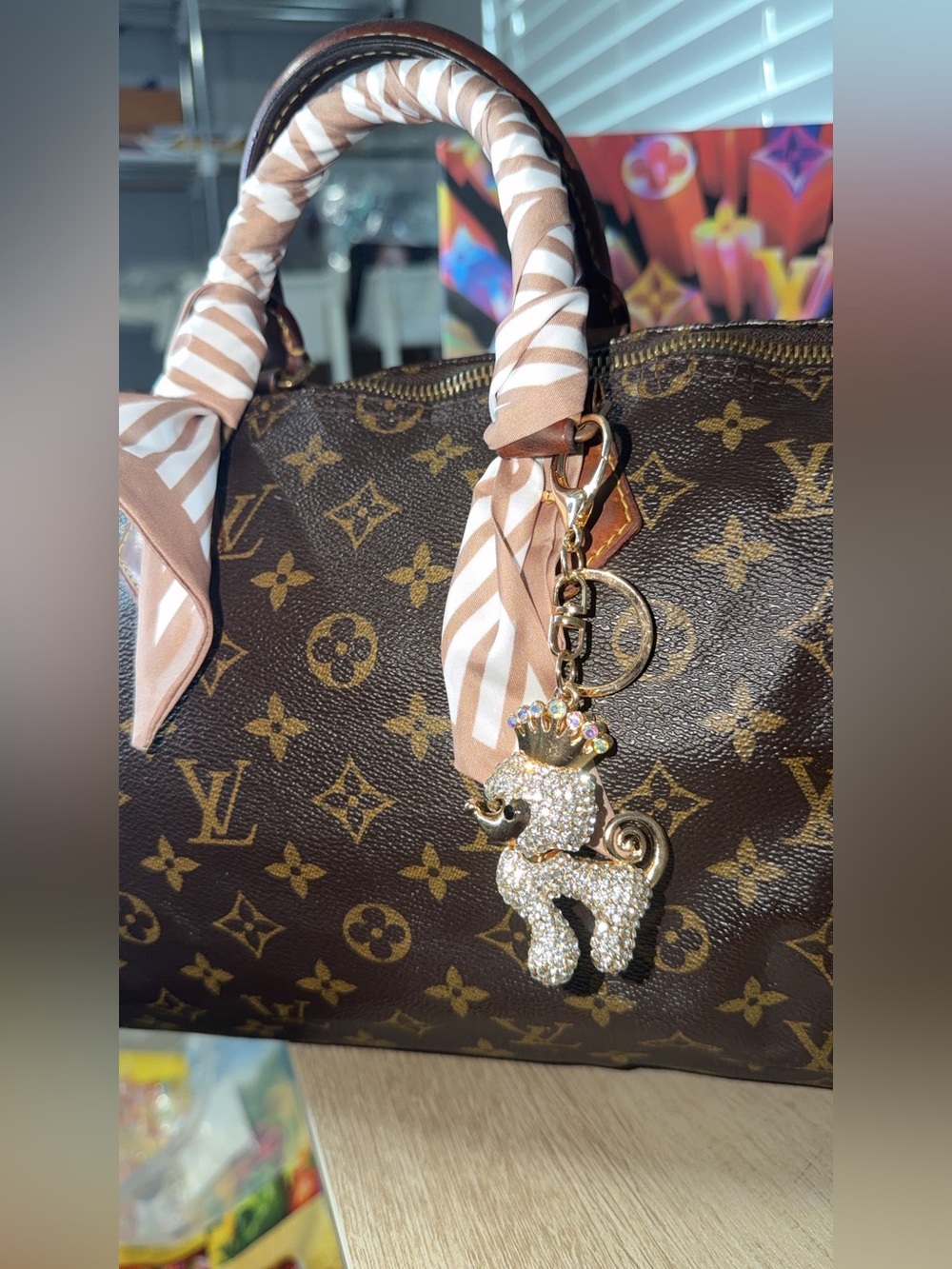 Beige scarf and Poodle charm